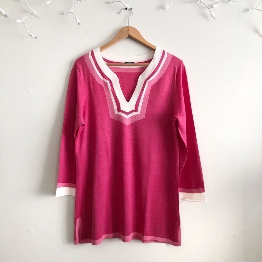 Magaschoni Pink Fine Knit Tunic Top Silk Blend
